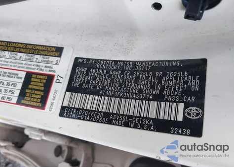 2017 Toyota Camry Se from USA, damaged, VIN 4T1BF1FK3HU453714